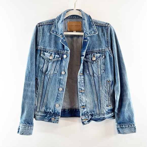 Lucky Brand Tomboy Trucker Graphic Blue Jean Babe Denim Jean Jacket Blue Small - Picture 2 of 16